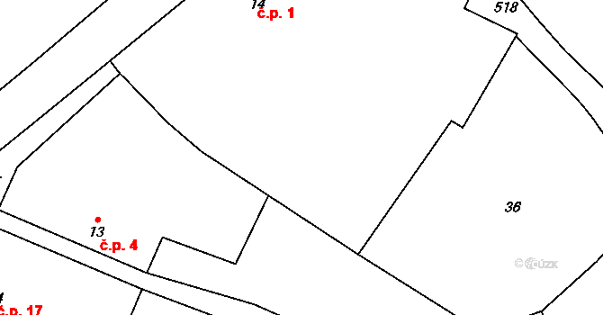 Kajetín 1, Choustník na parcele st. 14 v KÚ Kajetín, Katastrální mapa