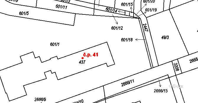 Klenčí pod Čerchovem 41 na parcele st. 437 v KÚ Klenčí pod Čerchovem, Katastrální mapa