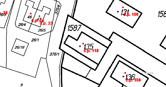 Pernarec 118 na parcele st. 135 v KÚ Pernarec, Katastrální mapa