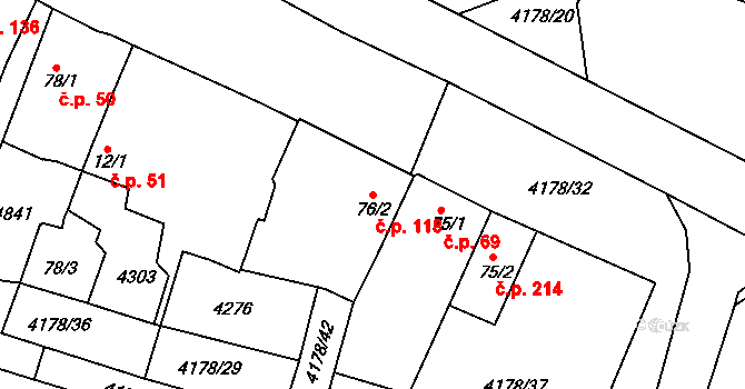 Přehýšov 118 na parcele st. 76/2 v KÚ Přehýšov, Katastrální mapa