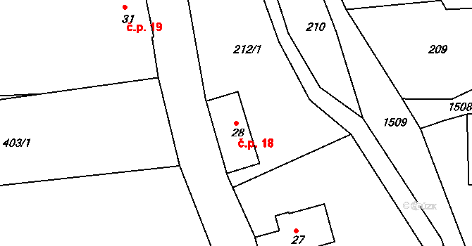 Rožmitál 18, Broumov na parcele st. 28 v KÚ Rožmitál, Katastrální mapa
