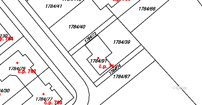 Lednice 761 na parcele st. 1784/91 v KÚ Lednice na Moravě, Katastrální mapa