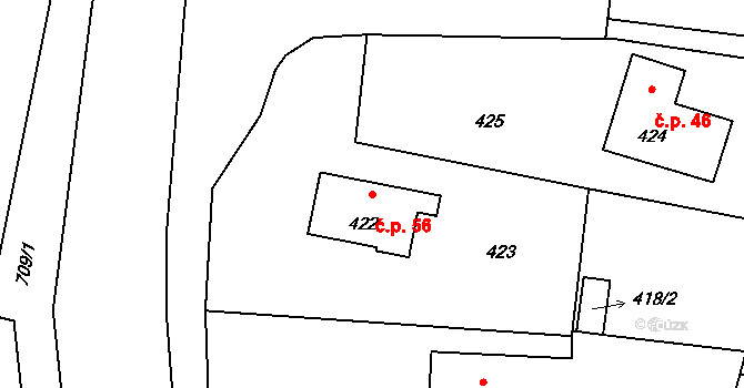 Bludovice 56, Nový Jičín na parcele st. 422 v KÚ Bludovice u Nového Jičína, Katastrální mapa