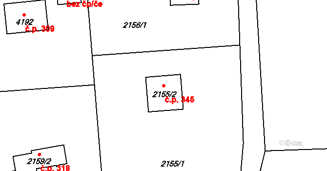 Třanovice 345 na parcele st. 2155/2 v KÚ Třanovice, Katastrální mapa