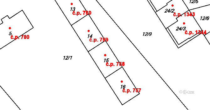 Kopřivnice 758 na parcele st. 15 v KÚ Kopřivnice, Katastrální mapa