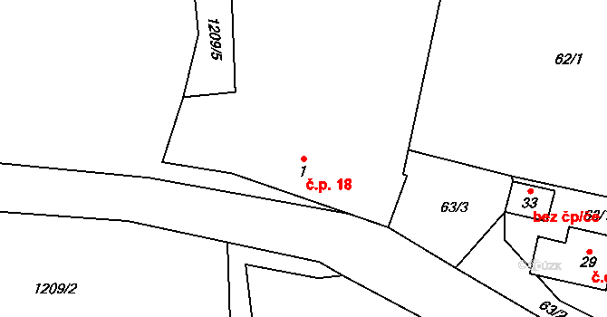 Kamenná Hora 18, Nečtiny na parcele st. 1 v KÚ Kamenná Hora, Katastrální mapa