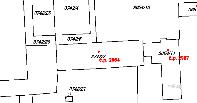 Louny 2664 na parcele st. 3742/2 v KÚ Louny, Katastrální mapa