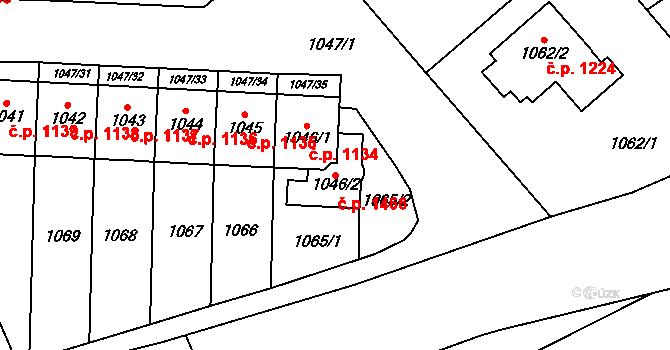 Třešť 1466 na parcele st. 1046/2 v KÚ Třešť, Katastrální mapa