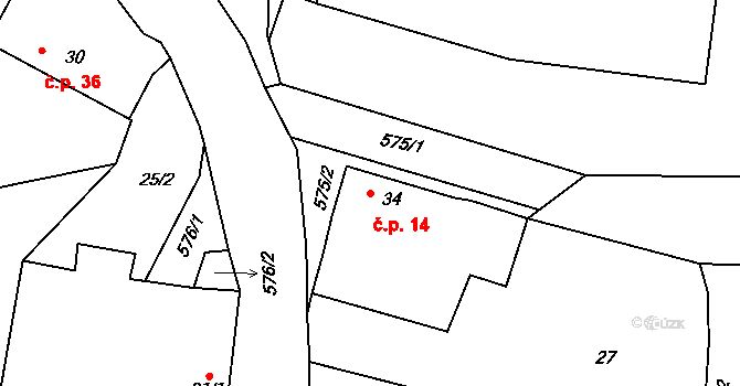 Újezd 14, Horšice na parcele st. 34 v KÚ Újezd u Horšic, Katastrální mapa