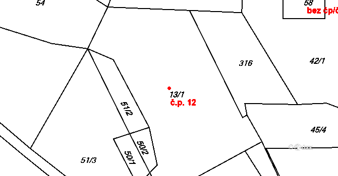 Chlístov 12 na parcele st. 13/1 v KÚ Chlístov u Dobrušky, Katastrální mapa