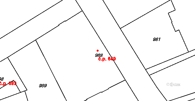 Rychnov nad Kněžnou 649 na parcele st. 988 v KÚ Rychnov nad Kněžnou, Katastrální mapa