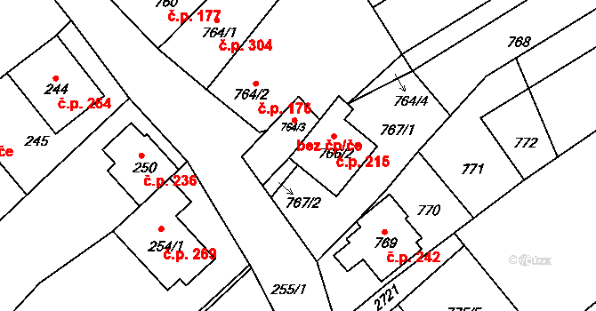 Perná 215 na parcele st. 766/2 v KÚ Perná, Katastrální mapa