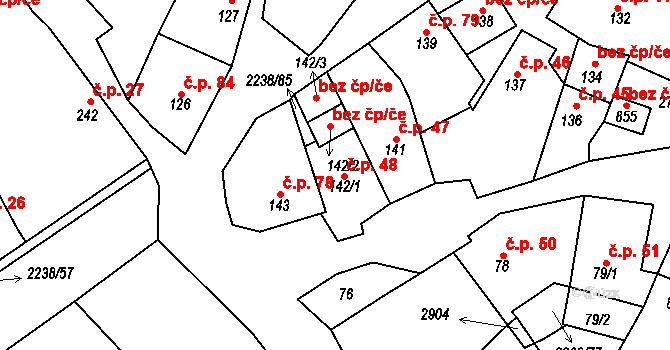 Vrbice 48 na parcele st. 142/1 v KÚ Vrbice u Velkých Pavlovic, Katastrální mapa