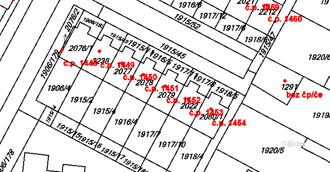 Bystřice pod Hostýnem 1452 na parcele st. 2079 v KÚ Bystřice pod Hostýnem, Katastrální mapa