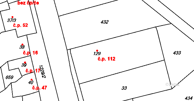 Krumsín 112 na parcele st. 129/1 v KÚ Krumsín, Katastrální mapa