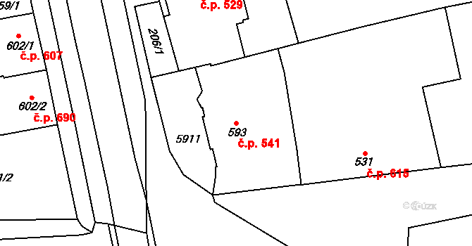 Hrušovany nad Jevišovkou 541 na parcele st. 593 v KÚ Hrušovany nad Jevišovkou, Katastrální mapa