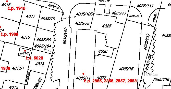 Jihlava 2855,2856,2857,2858 na parcele st. 4085/11 v KÚ Jihlava, Katastrální mapa