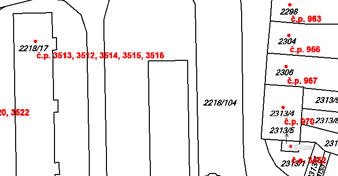 Jihlava 3506,3507,3508,3509, na parcele st. 2218/3 v KÚ Jihlava, Katastrální mapa
