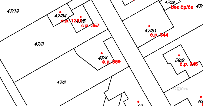 Lyžbice 359, Třinec na parcele st. 47/4 v KÚ Lyžbice, Katastrální mapa