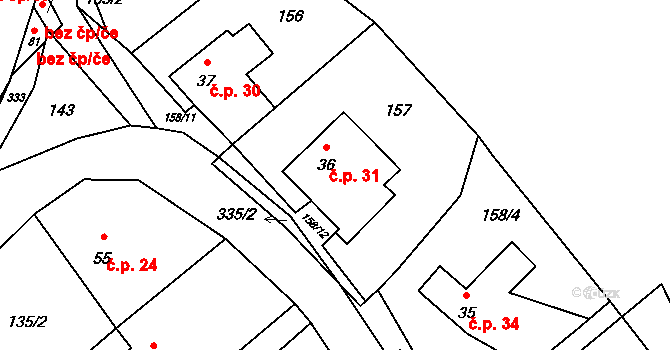 Drnov 31, Žižice na parcele st. 36 v KÚ Drnov, Katastrální mapa