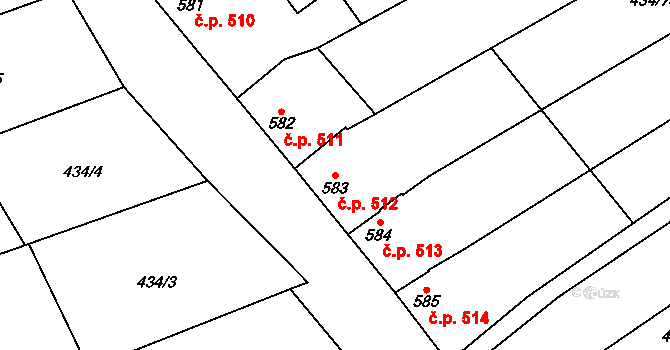 Dambořice 512 na parcele st. 583 v KÚ Dambořice, Katastrální mapa