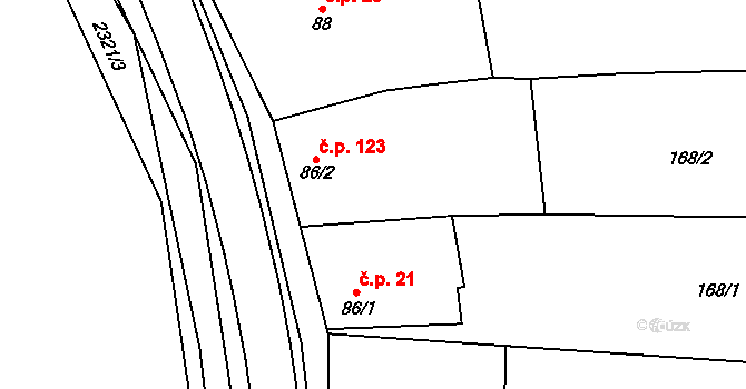Nechvalín 123 na parcele st. 86/2 v KÚ Nechvalín, Katastrální mapa