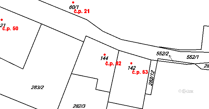 Zákolany 62 na parcele st. 144 v KÚ Trněný Újezd u Zákolan, Katastrální mapa