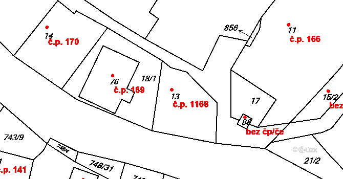 Ládví 1168, Kamenice na parcele st. 13 v KÚ Ládví, Katastrální mapa
