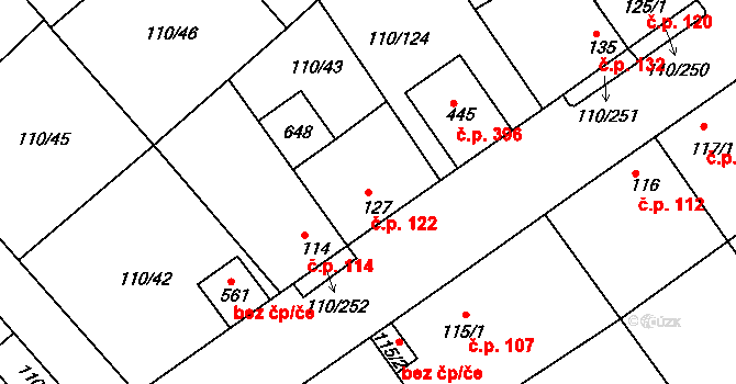 Mratín 122 na parcele st. 127 v KÚ Mratín, Katastrální mapa