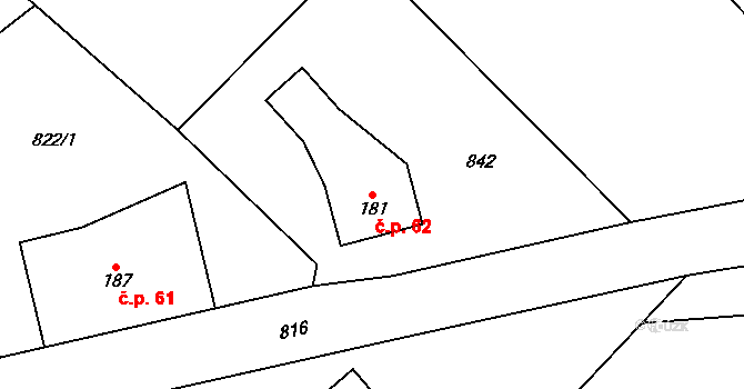 Sekerkovy Loučky 62, Mírová pod Kozákovem na parcele st. 181 v KÚ Sekerkovy Loučky, Katastrální mapa