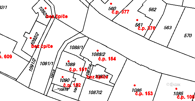 Děčín IV-Podmokly 154, Děčín na parcele st. 1088/2 v KÚ Podmokly, Katastrální mapa
