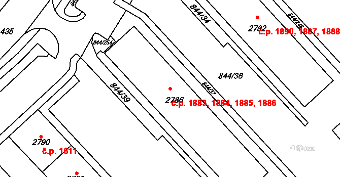 Blansko 1883,1884,1885,1886 na parcele st. 2786 v KÚ Blansko, Katastrální mapa