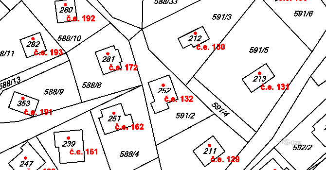 Stradonice 132, Nižbor na parcele st. 252 v KÚ Stradonice u Nižboru, Katastrální mapa