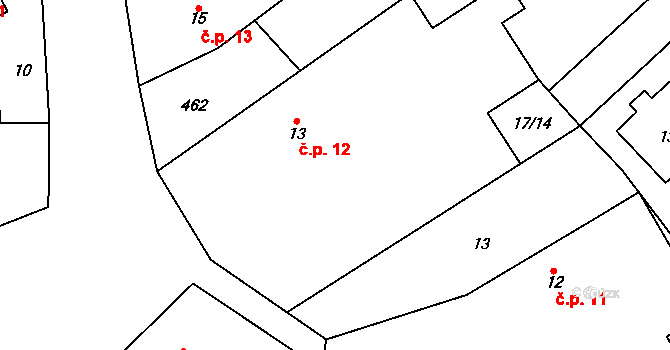 Horní Stakory 12, Kosmonosy na parcele st. 13 v KÚ Horní Stakory, Katastrální mapa
