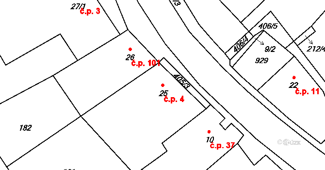 Moravská Chrastová 4, Brněnec na parcele st. 25 v KÚ Moravská Chrastová, Katastrální mapa