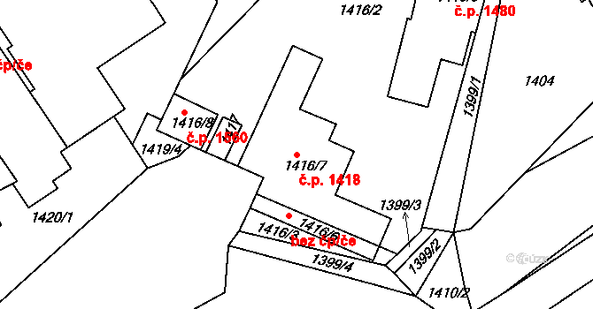 Hořovice 1418 na parcele st. 1416/7 v KÚ Hořovice, Katastrální mapa