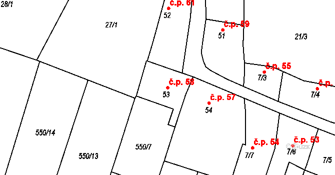 Hrdly 58, Bohušovice nad Ohří na parcele st. 53 v KÚ Hrdly, Katastrální mapa
