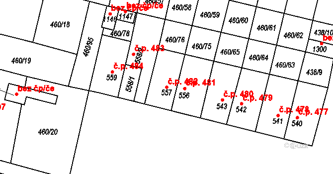 Libochovice 482 na parcele st. 557 v KÚ Libochovice, Katastrální mapa