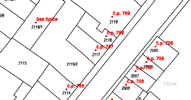 Roudnice nad Labem 767 na parcele st. 2117 v KÚ Roudnice nad Labem, Katastrální mapa
