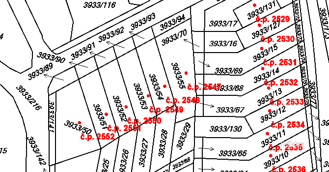 Roudnice nad Labem 2548 na parcele st. 3933/54 v KÚ Roudnice nad Labem, Katastrální mapa