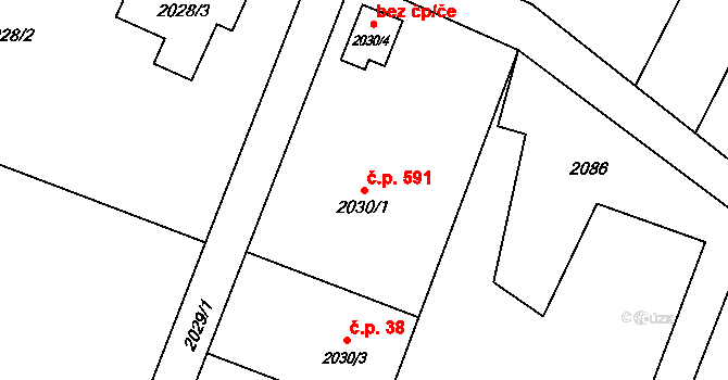 Poruba 591, Orlová na parcele st. 2030/1 v KÚ Poruba u Orlové, Katastrální mapa