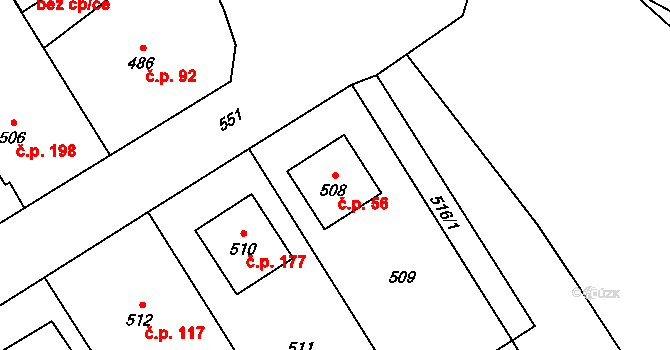 Choryně 56 na parcele st. 508 v KÚ Choryně, Katastrální mapa
