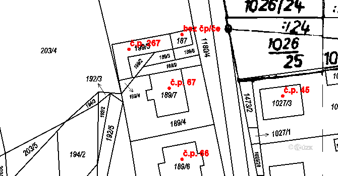 Rapšach 67 na parcele st. 189/7 v KÚ Rapšach, Katastrální mapa