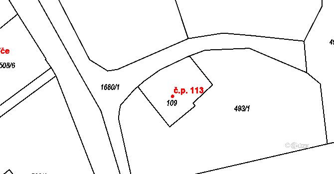 Žichlínek 113 na parcele st. 109 v KÚ Žichlínek, Katastrální mapa