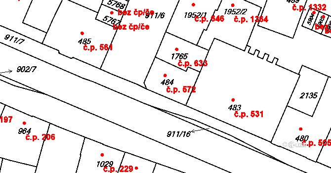 Horka-Domky 572, Třebíč na parcele st. 484 v KÚ Třebíč, Katastrální mapa