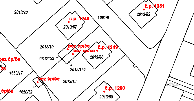 Pelhřimov 1249 na parcele st. 2013/66 v KÚ Pelhřimov, Katastrální mapa