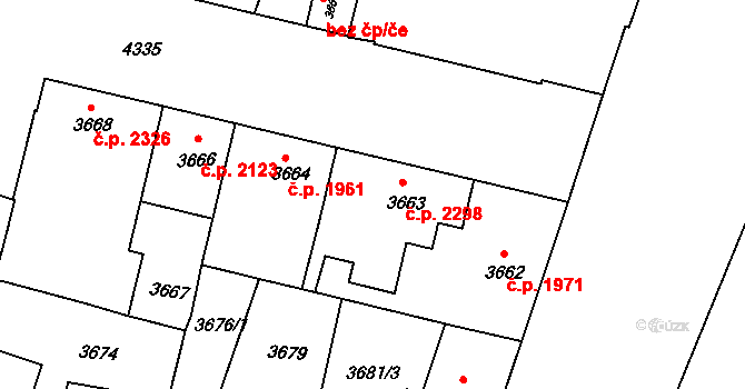 Teplice 2298 na parcele st. 3663 v KÚ Teplice, Katastrální mapa