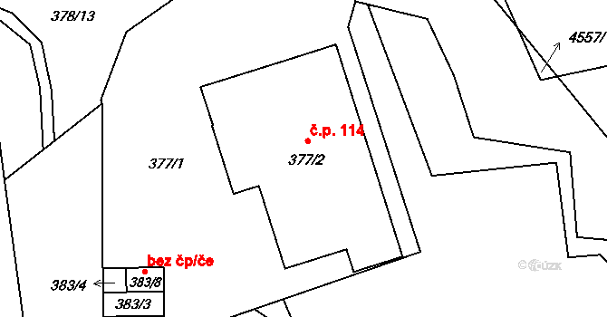 Lysůvky 114, Frýdek-Místek na parcele st. 377/2 v KÚ Lysůvky, Katastrální mapa