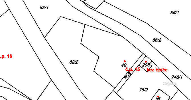 Lhotka 15 na parcele st. 40 v KÚ Lhotka u Mělníka, Katastrální mapa