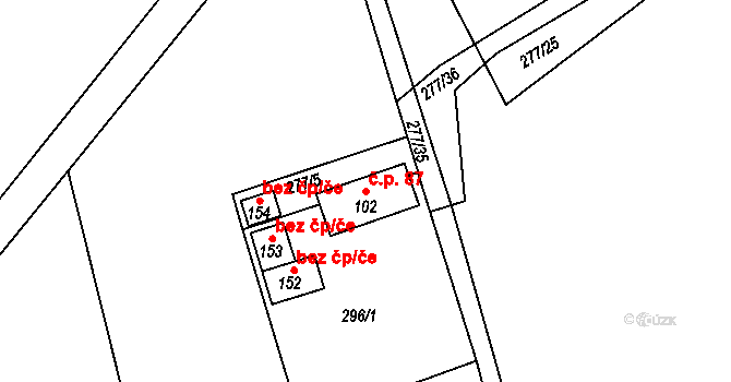 Lejšovka 87 na parcele st. 102 v KÚ Lejšovka, Katastrální mapa